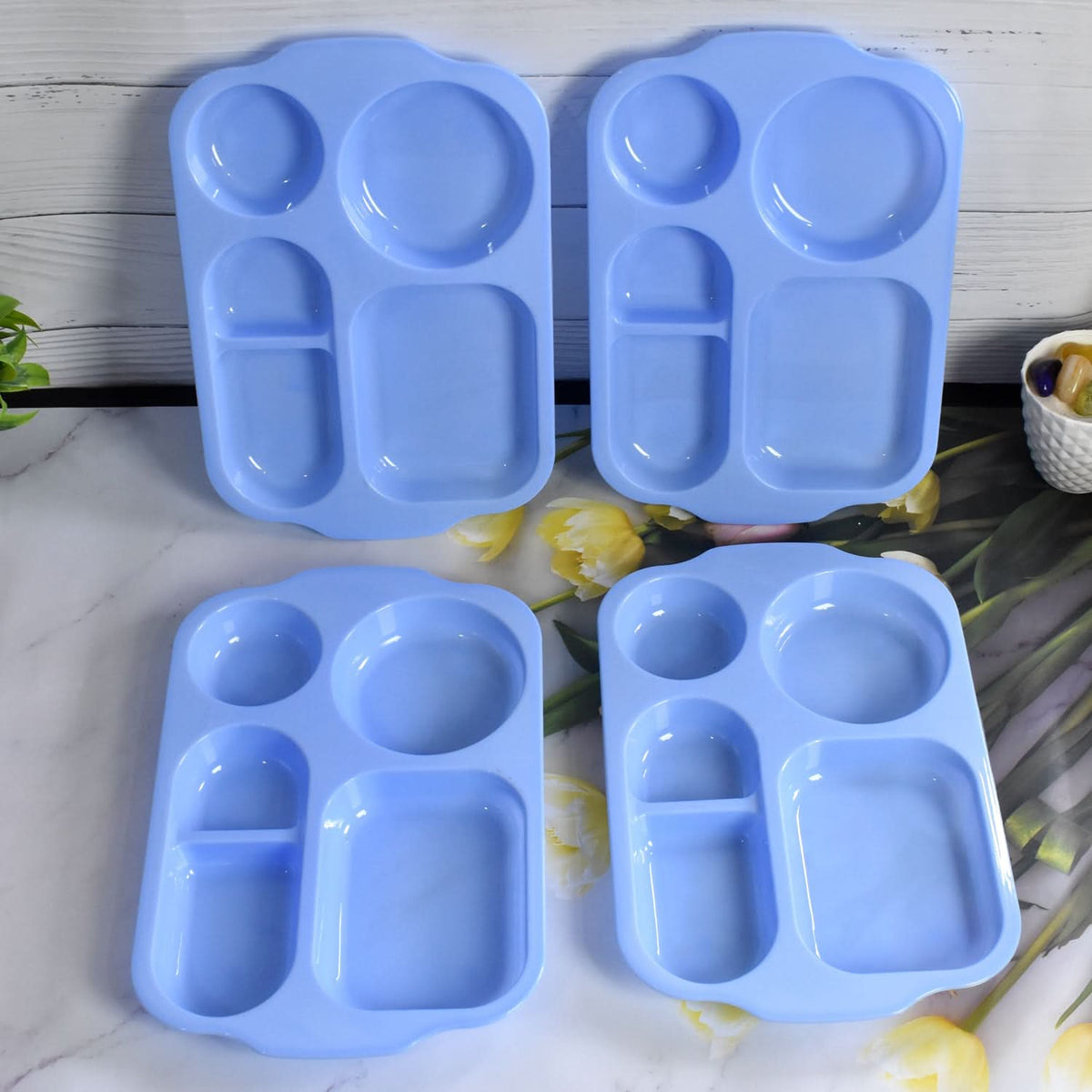 Unbreakable Plastic Food Platesbiodegradable 5 Compartment Square Plate For Food HP DD