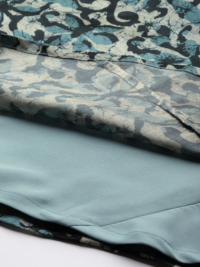 Bollywood Vogue Ready To Wear Blue Art Silk Digital Printed Dress