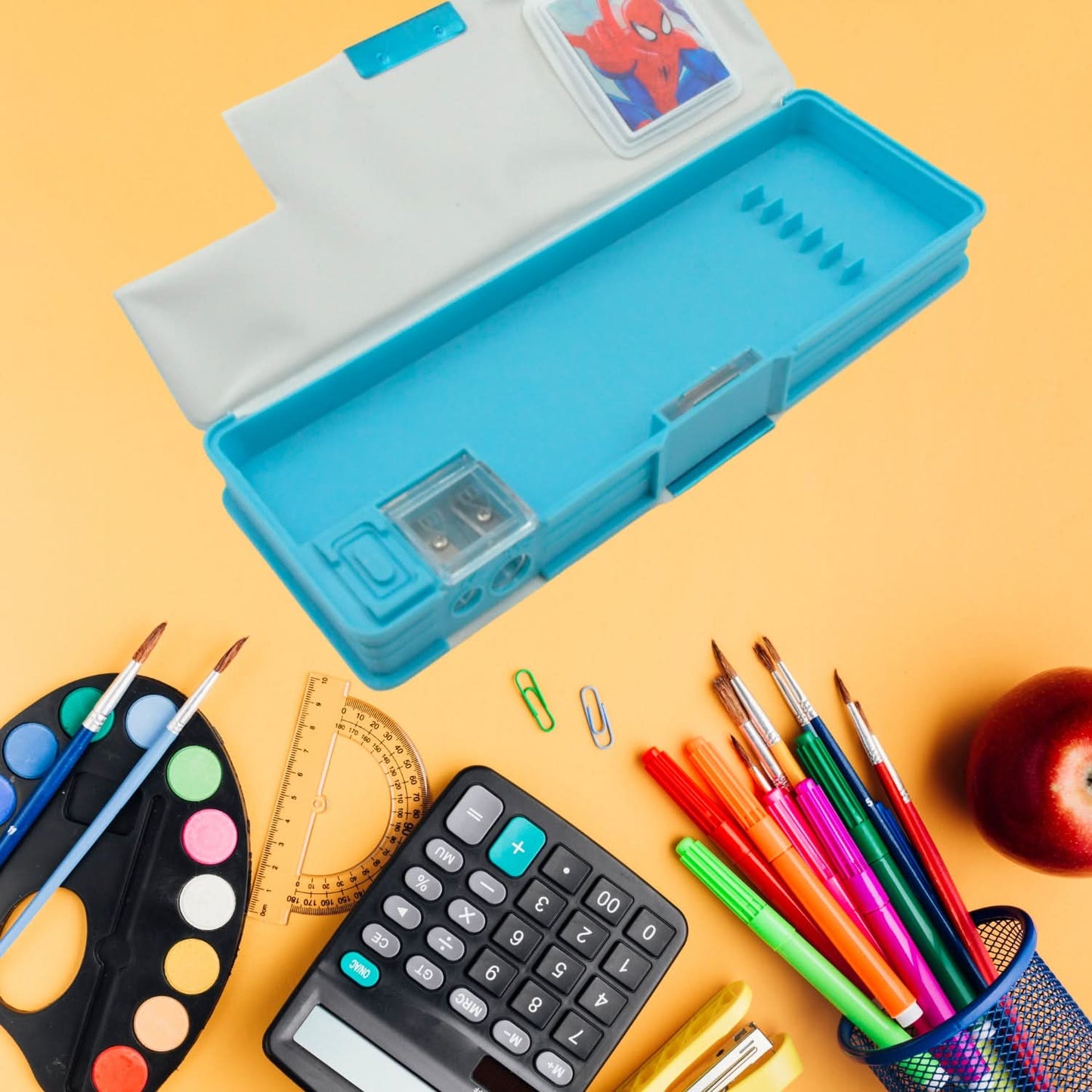 Multi-Functional Cartoon Geometry Box with Calculator & Sharpener – Kids Stationery Kit