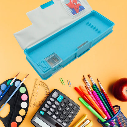 Multi-Functional Cartoon Geometry Box with Calculator & Sharpener – Kids Stationery Kit