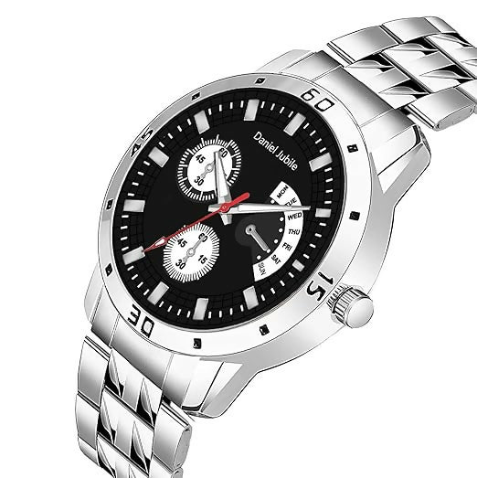 Men’s Analog Wrist Watch | Sleek Stainless Steel Strap with Day Function Feature