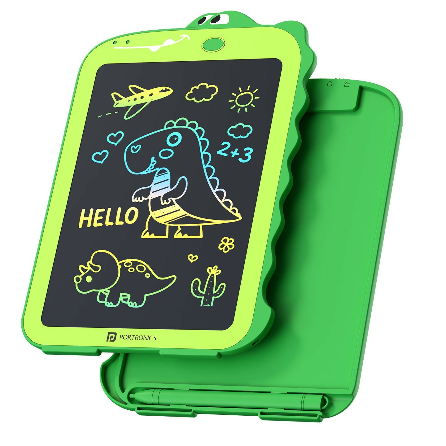 Portronics RUFFPAD DINO 8.5 Multicolor LCD Writing Tablet with One-Tap Erase, Dinosaur Design, Eye-Safe Screen – Green