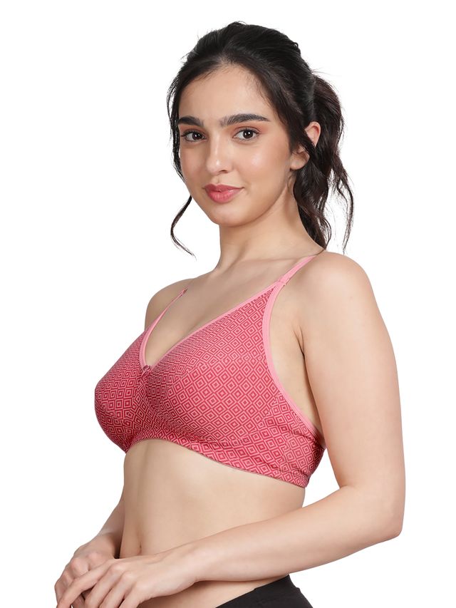 Susie 3/4th Coverage Candlelight Peach Geometric Printed Non Padded Adjustable, Non Detachable Bra