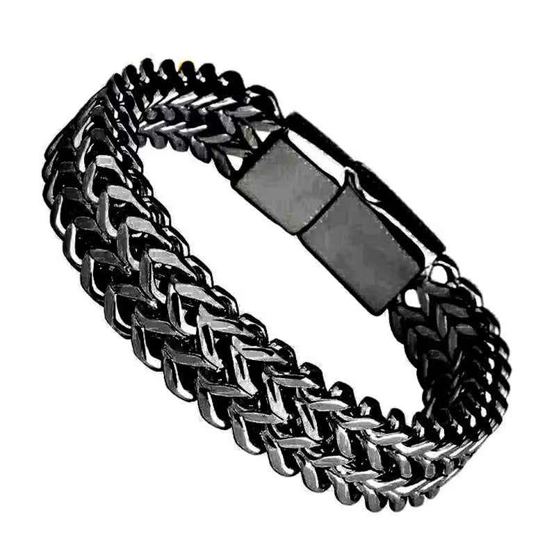 Anti Tranish Men's Heavy Punk Double Curb Cuban Rombo Chain Bracelet 316L Stainless Steel  Black!