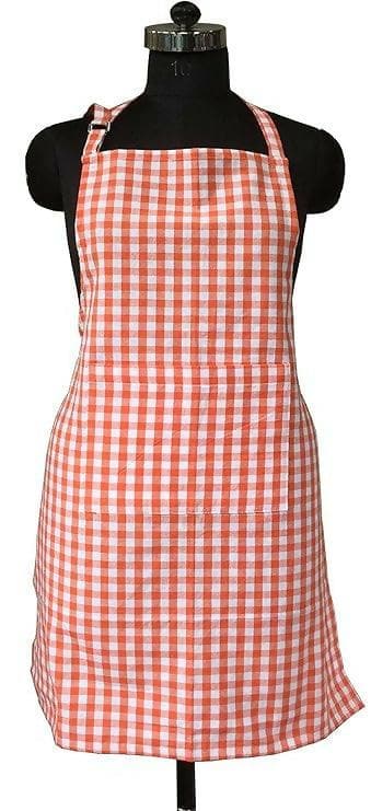 Lushomes Cotton Checks Kitchen Chef Apron with Pocket and Adjustable Buckle Size: 64X81 cm (Multicolour) - HalfPe