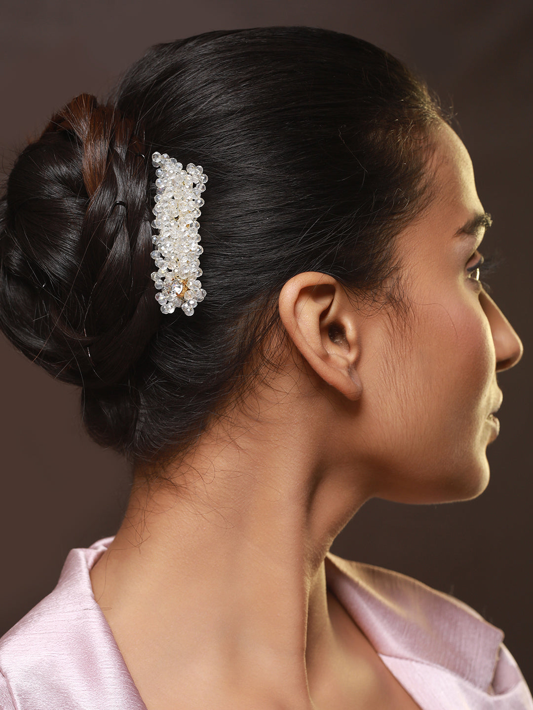 Women Gold Plated & White Embellished Comb Pin