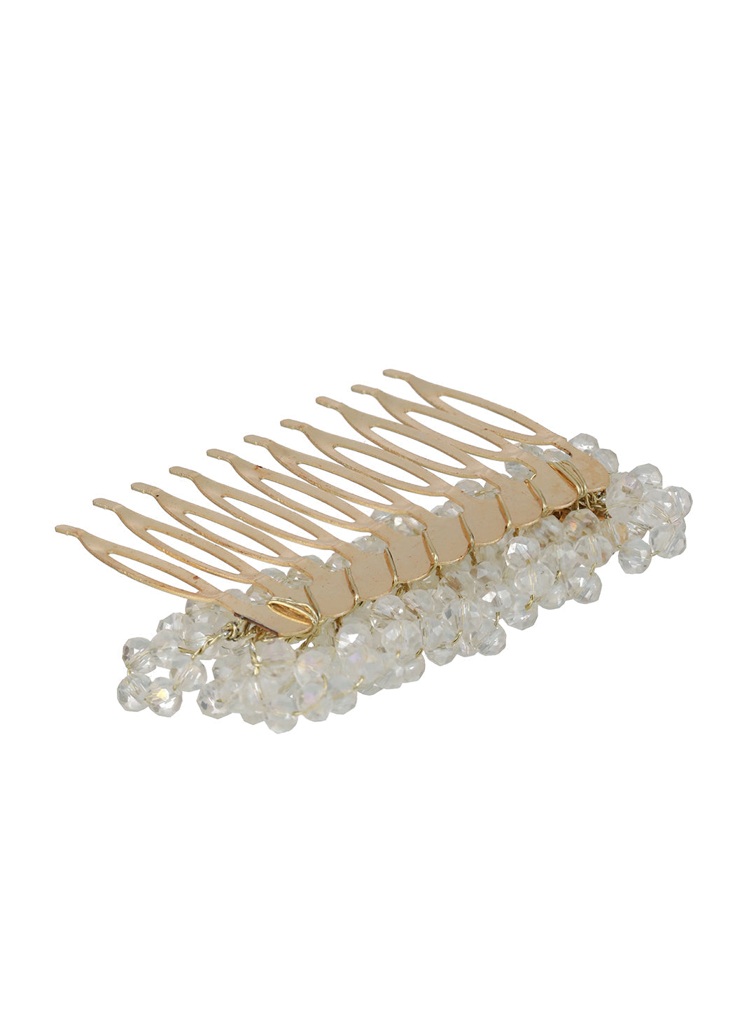 Women Gold Plated & White Embellished Comb Pin