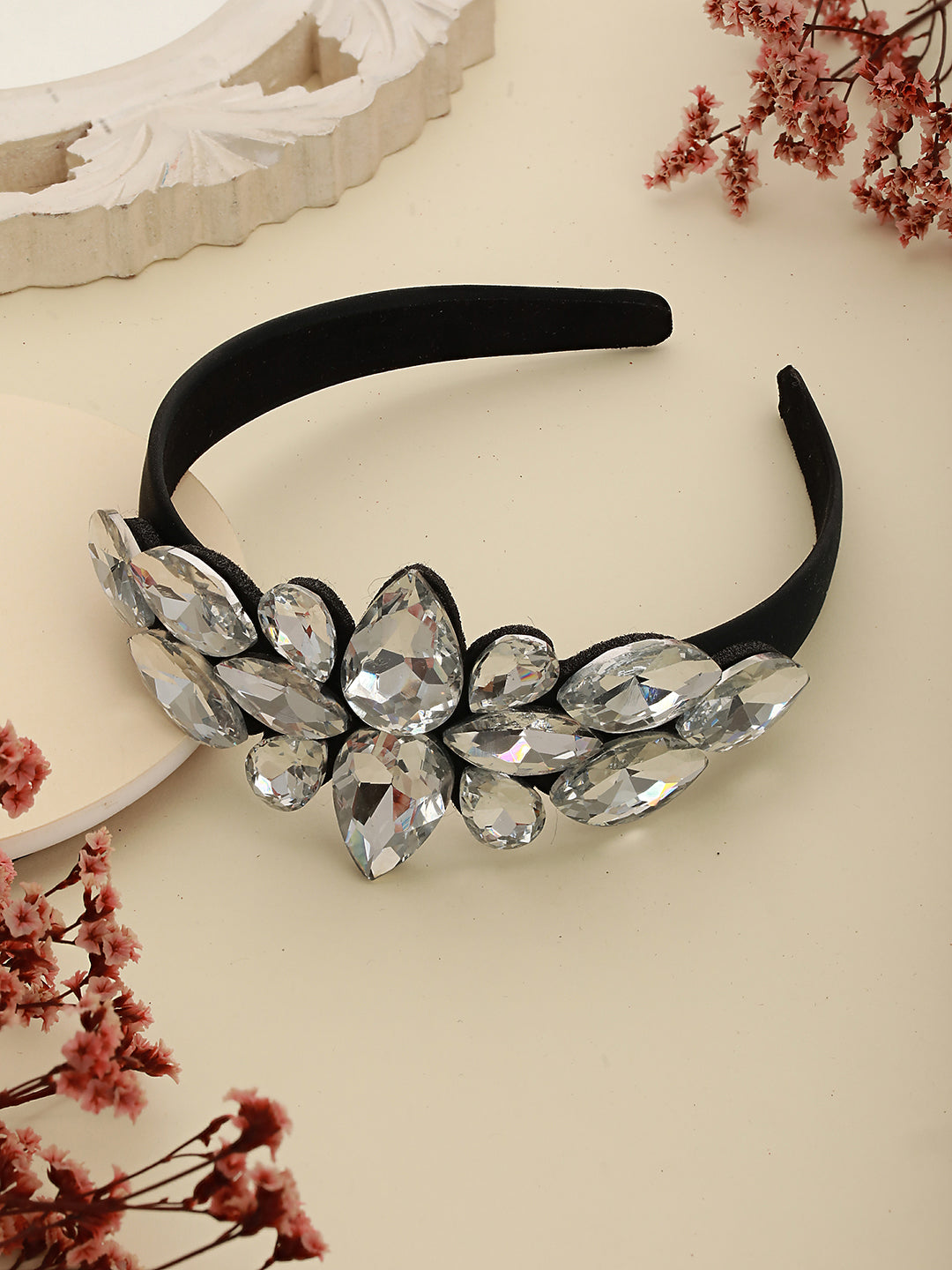 Grey Stone Studded & Black Embellished Hairband