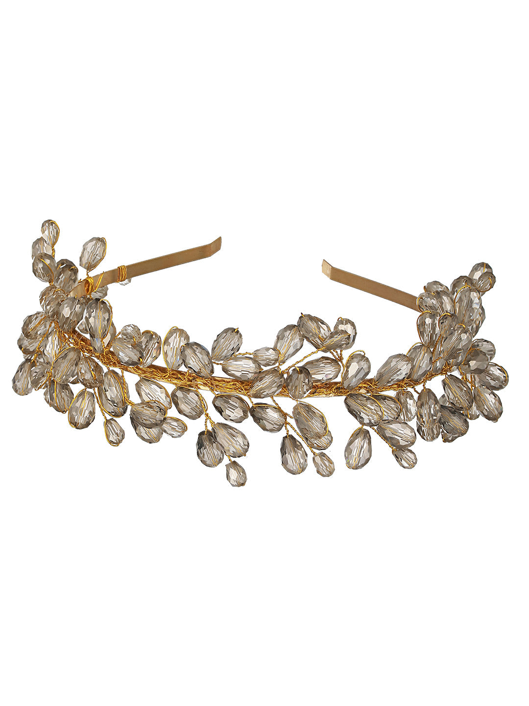 Gold-Toned Grey Pearl Studded Flower Tiara Hairband