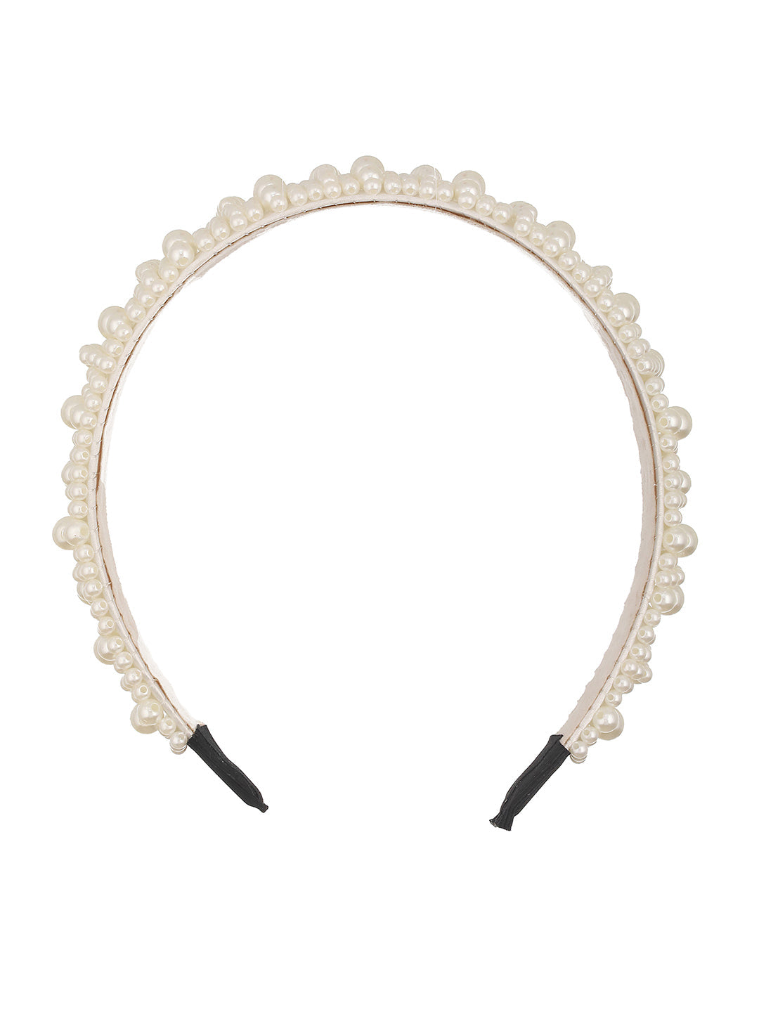 Gold-Toned & White Pearl Beaded Embellished Hairband