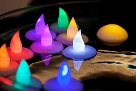 Waterproof Floating LED Tealight Candles with Flickering Flameless Lights  - multicolour (Pack of 12)