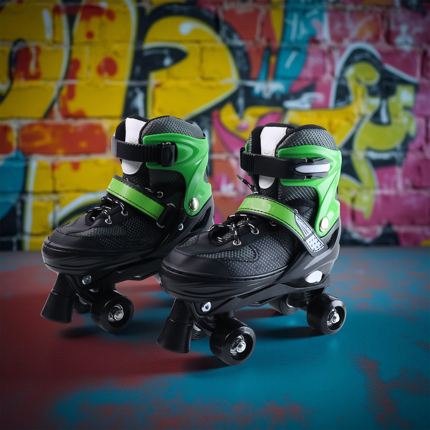 Adjustable Quad Roller Skates for Kids with Large Size Inline Skating Shoes with Safety Buckle & Strap (Large  1 Pair)