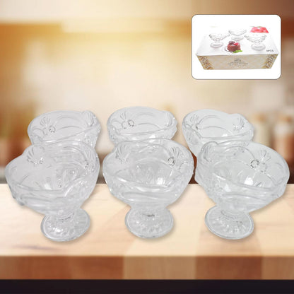 Glass Ice-Cream Cup Set – Home & Kitchen Dessert Serving Cups (6 Pcs Set)