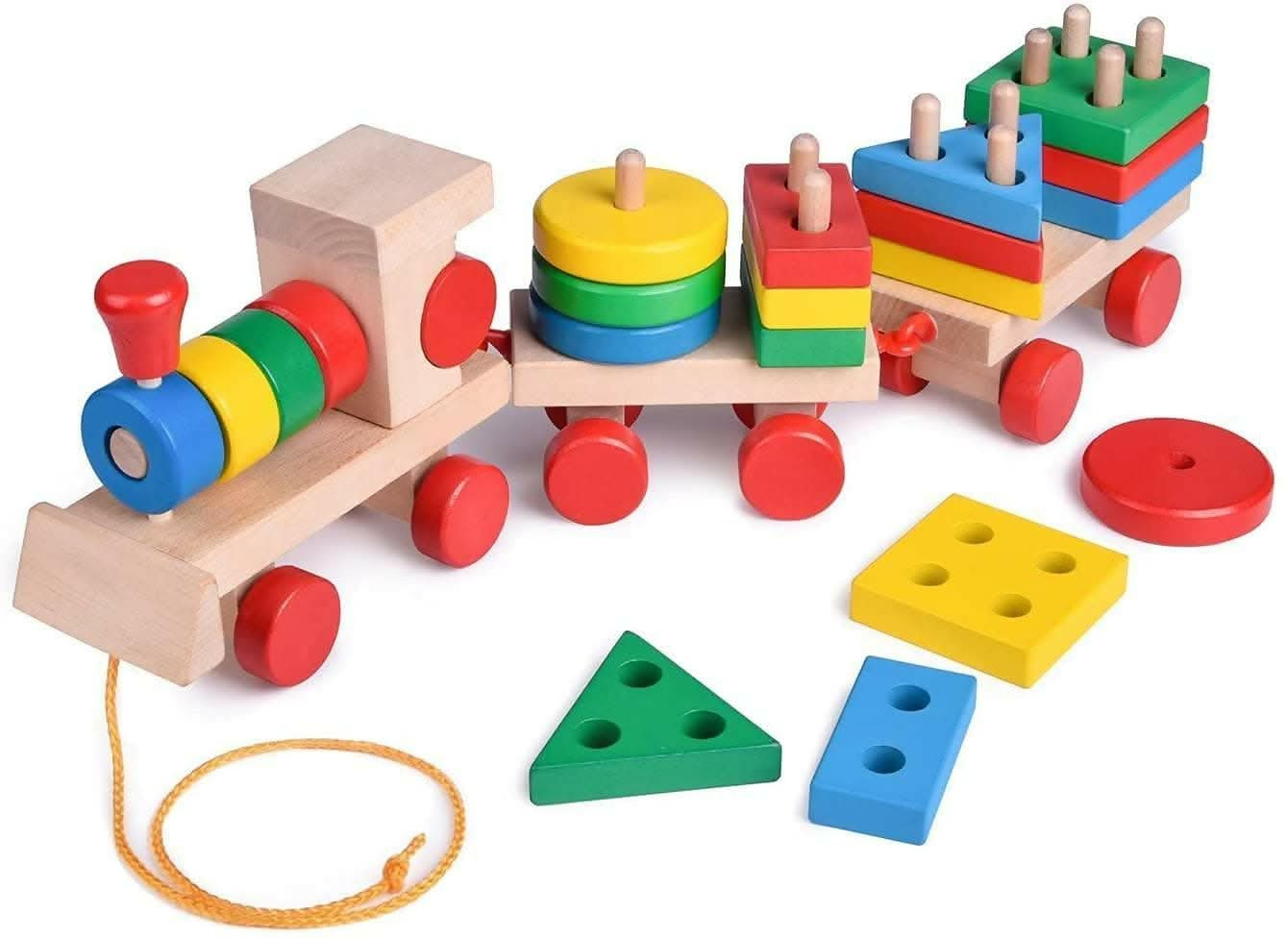 Educational Pull Along Train Set Color Sorting Stacking Toy - HalfPe