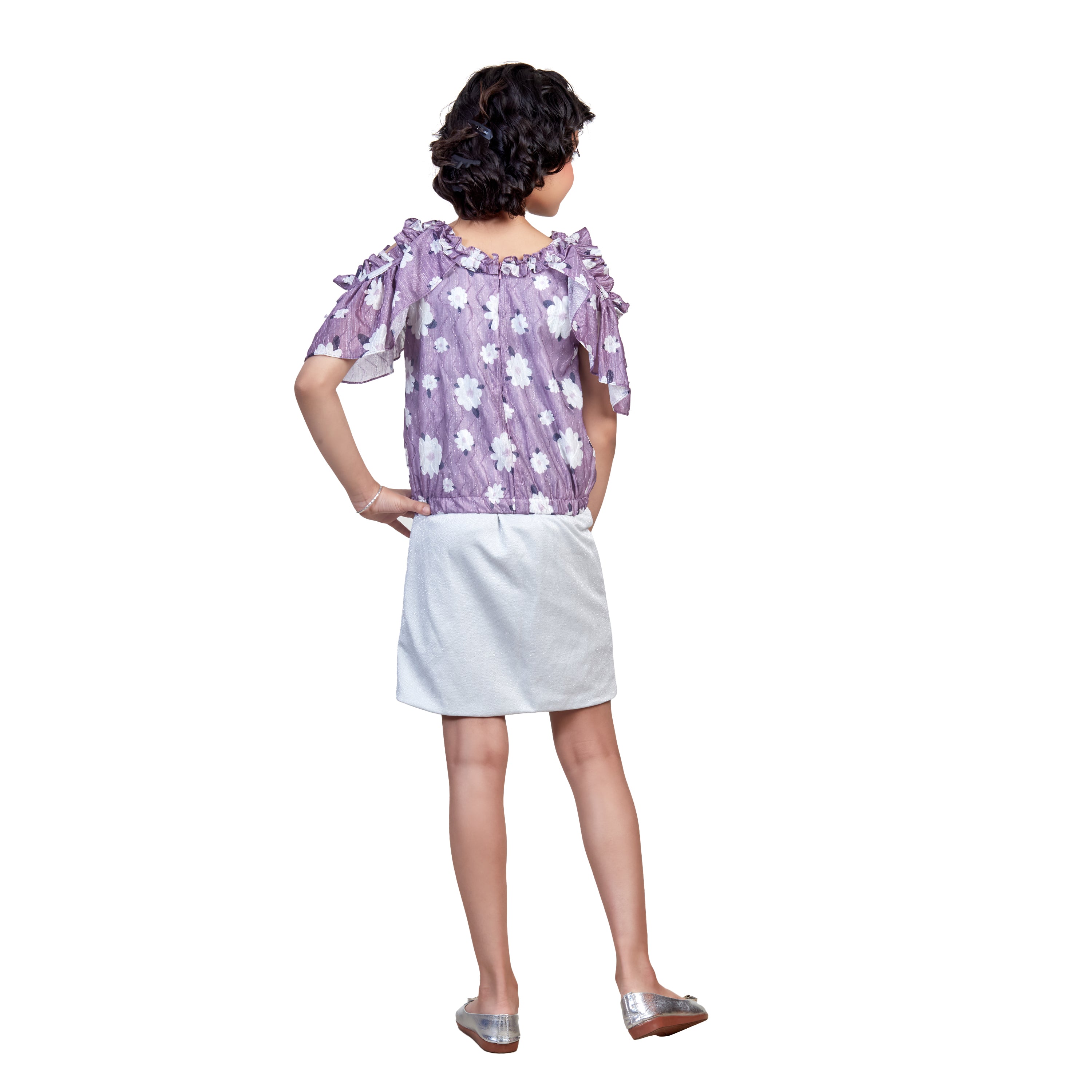 Girls Purple White Floral Printed Co-Ords Set KA00067 PURPLE Moozoo Fashions