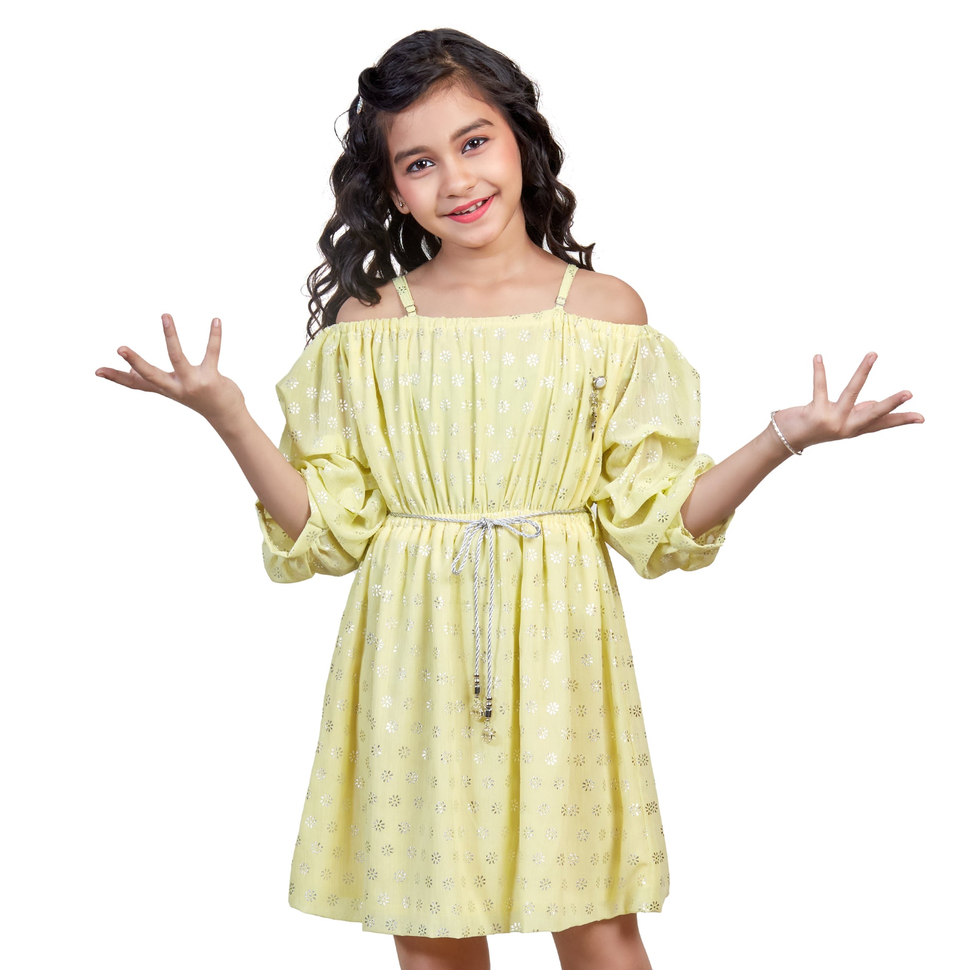 Girls Self Design Round Neck Fit Flare Dress Moozoo Fashions