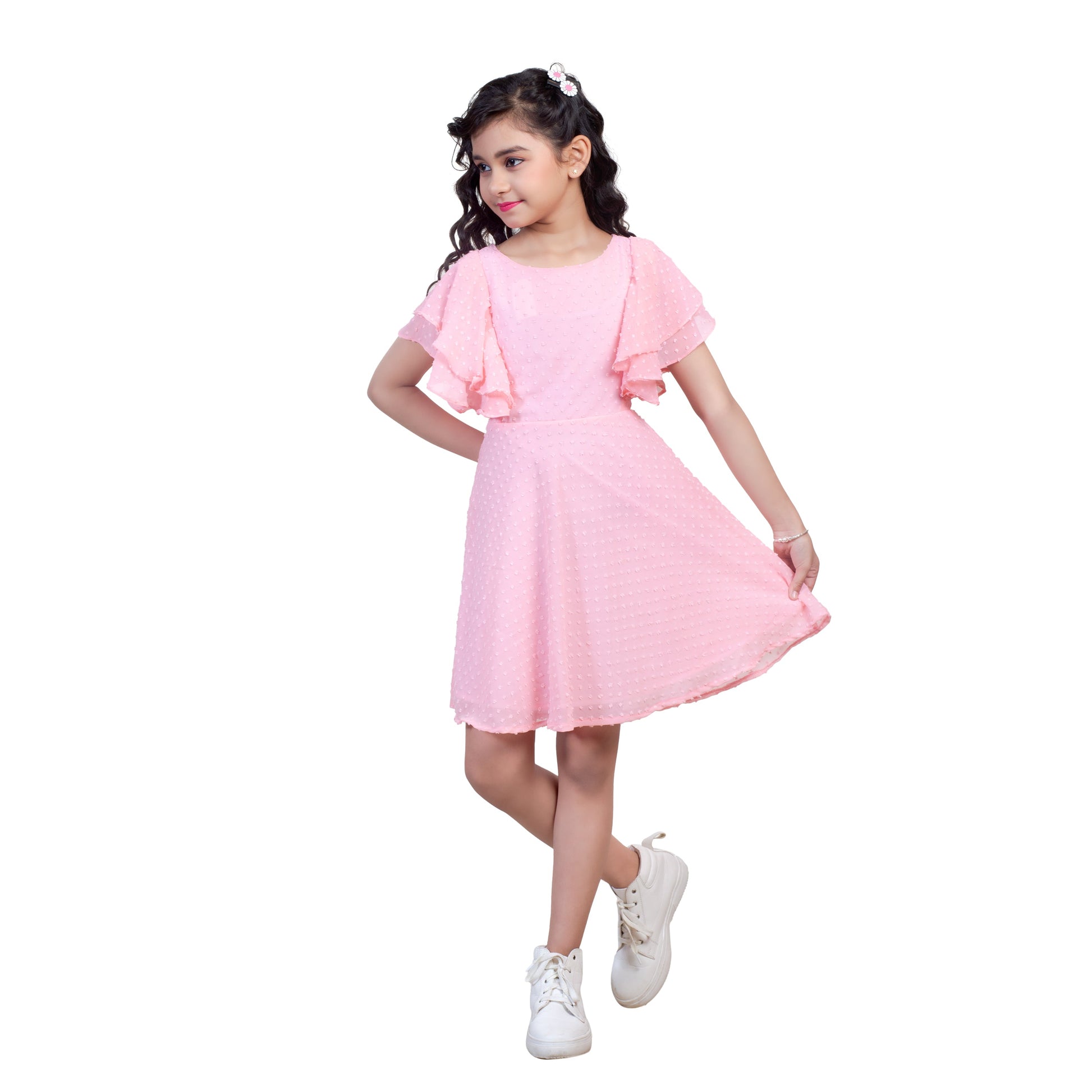 Girls Self Design Round Neck Fit Flare Dress Moozoo Fashions