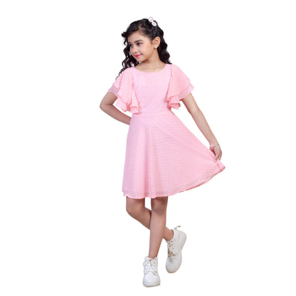 Girls Self Design Round Neck Fit Flare Dress Moozoo Fashions
