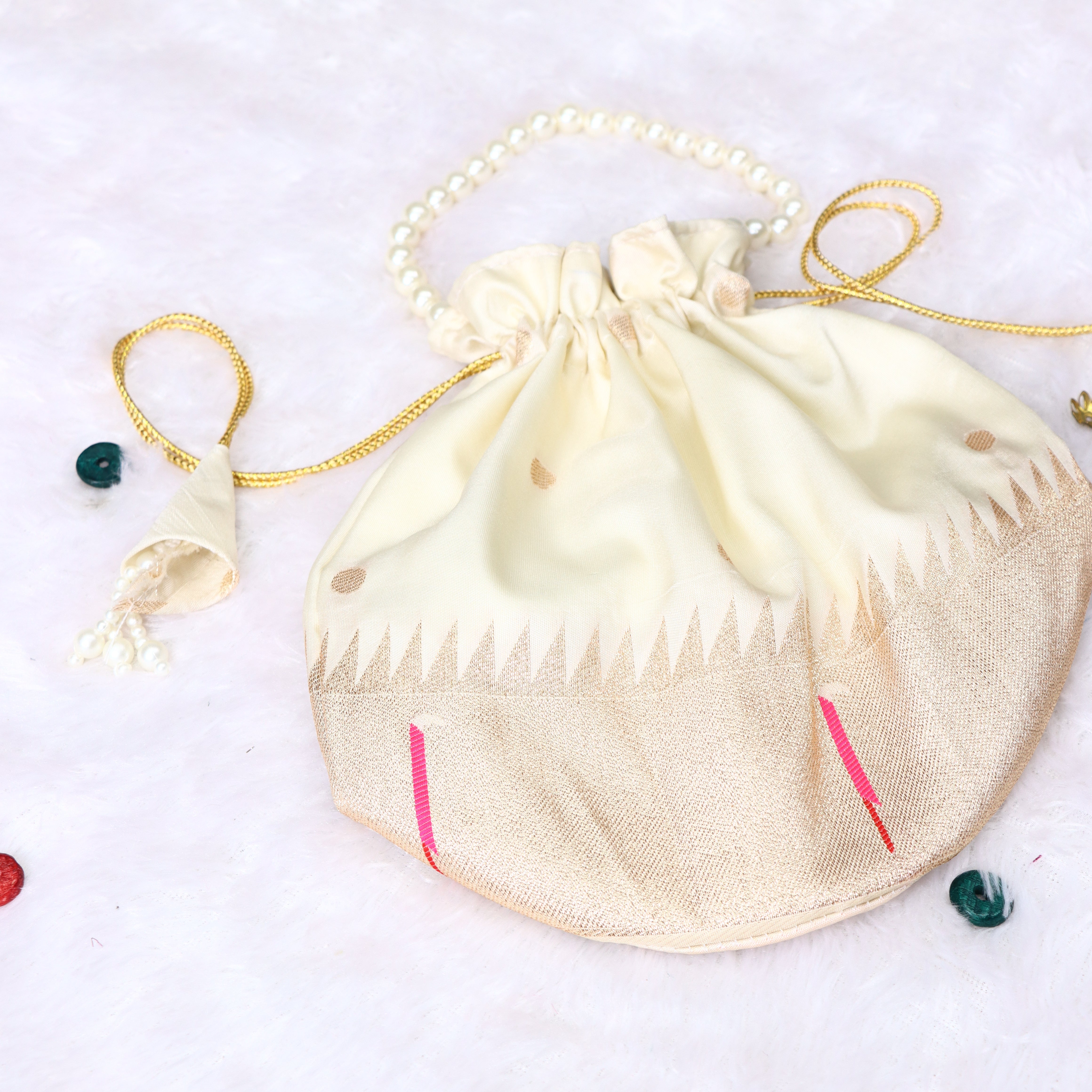 Paithani Silk Designer Batwa with Pearl Handle