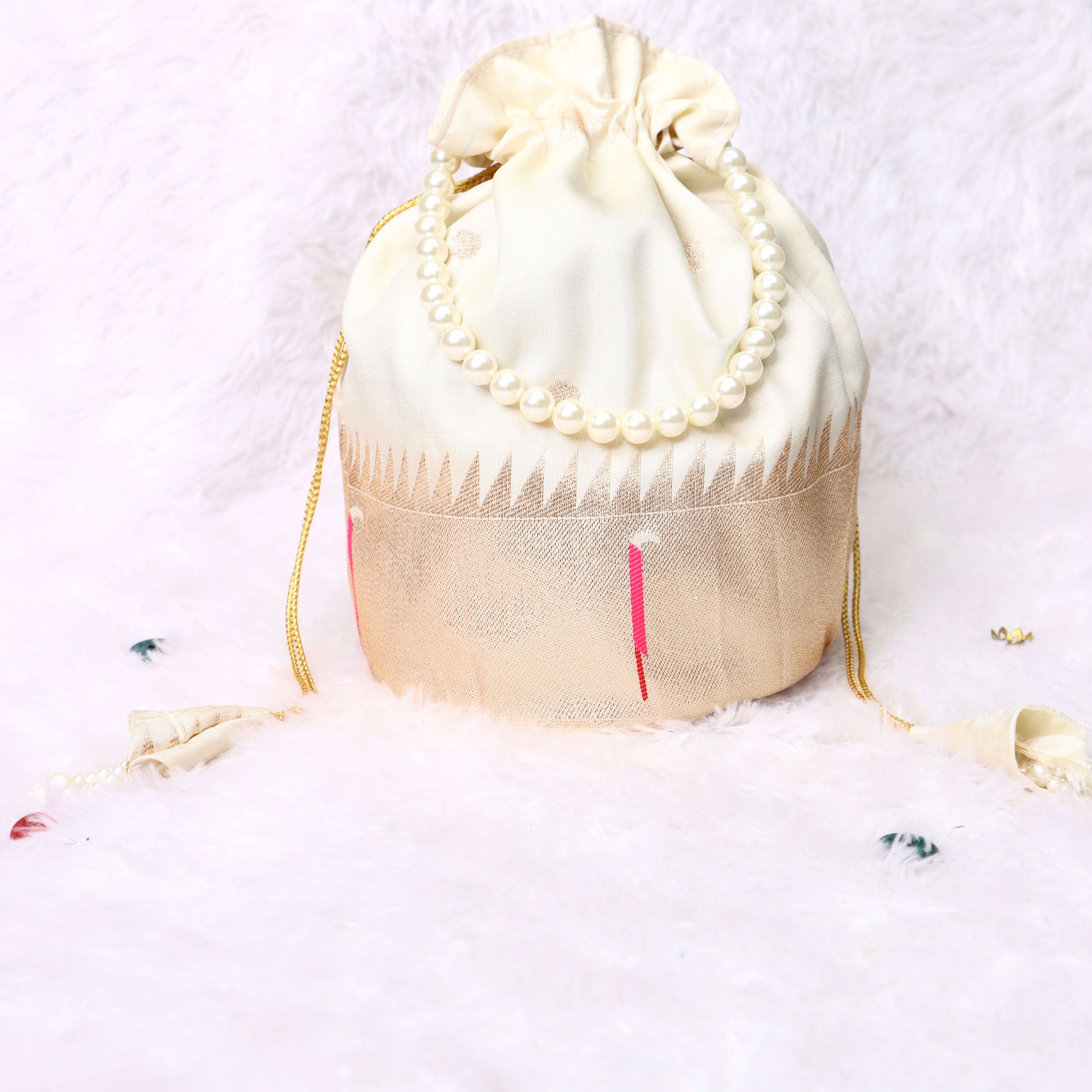 Paithani Silk Designer Batwa with Pearl Handle