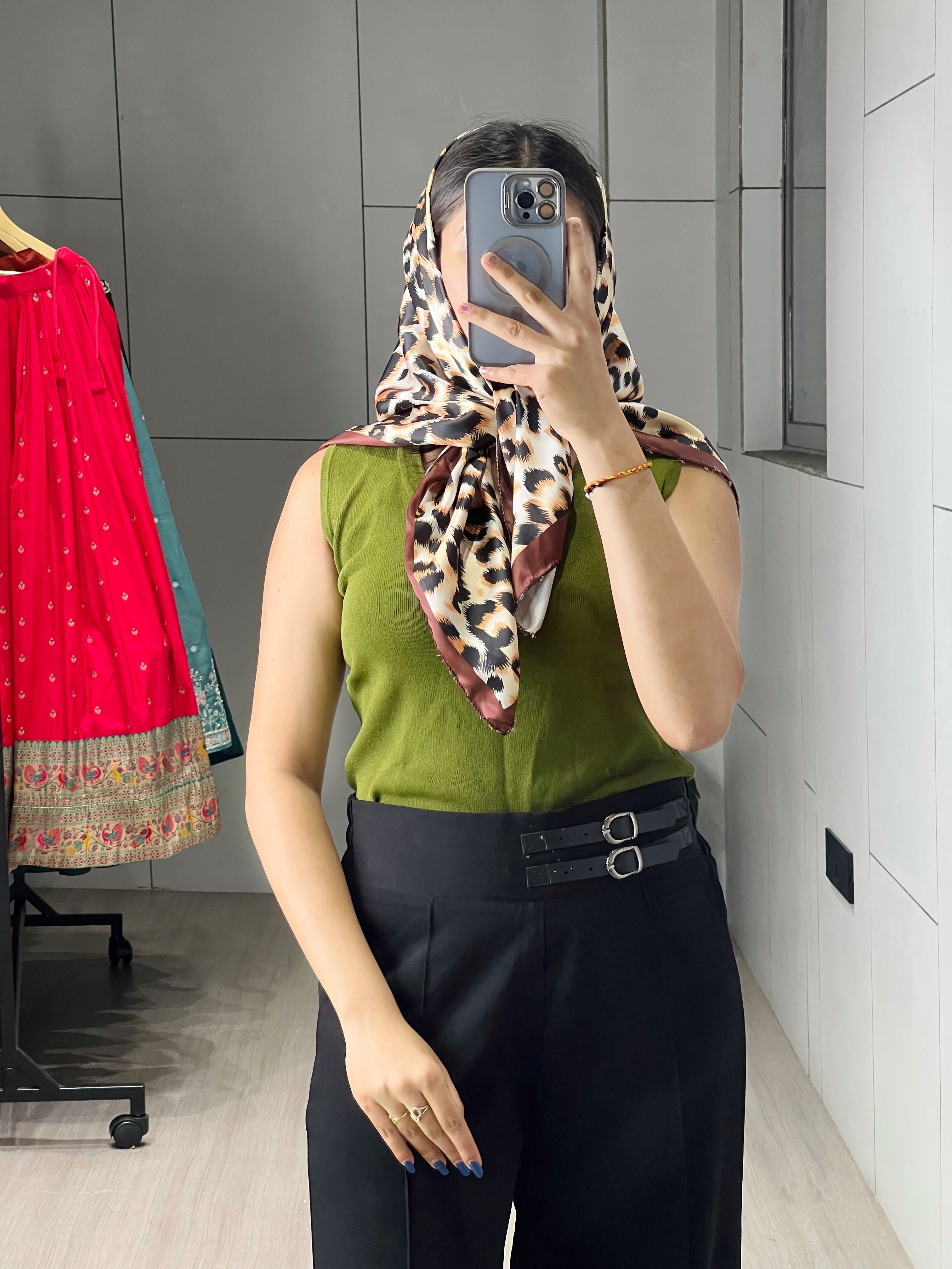 Satin Printed Geometric Scarves