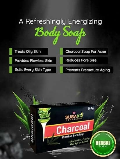 SUBAXO Charcoal Bath Soap Deep Cleanse & Anti-Pollution Leaves Skin Soft & Smooth (6x100g,Pack Of 6) - HalfPe