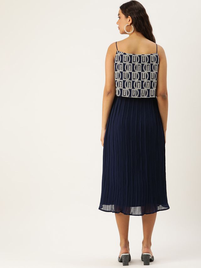 Bollywood Vogue Ready To Wear Dark Blue Embroidered Georgette Dress