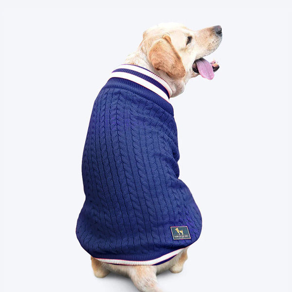 HUFT Striped Cable Knit Dog Sweater - Navy - Heads Up For Tails