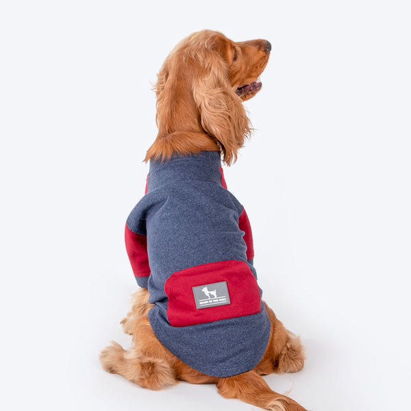 HUFT Colour Block Pocket Pet Sweatshirt - Blue Melange and Red - Heads Up For Tails