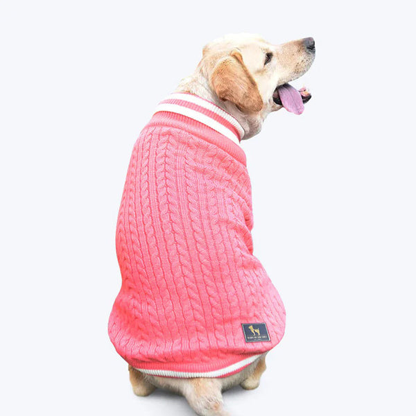 HUFT Striped Cable Knit Dog Sweater - Pink - Heads Up For Tails