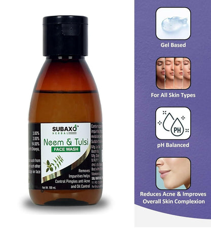 SUBAXO Neem & Tulsi Herbal Face Wash (100ml) and Charcoal Face Wash (100ml) Combo Pack - HalfPe