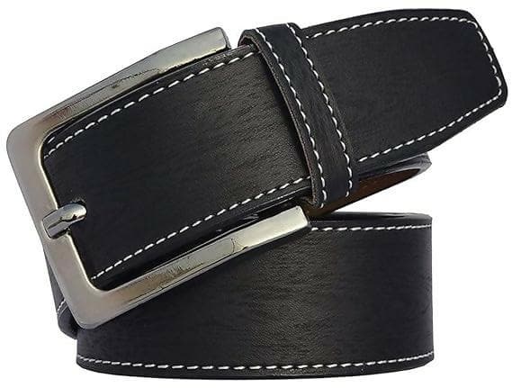 Veteran Men's Black Synthetic Leather Needle Pin Point Buckle Belt - HalfPe