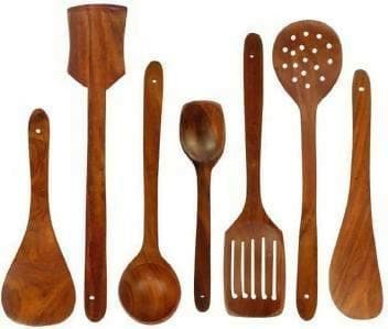 Wooden Handmade Kitchen Cooking Spatule Non Stick Serving (Set of 7) - HalfPe