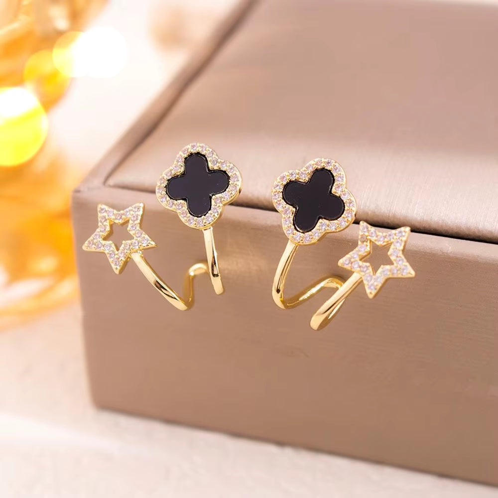 Trendy Women's Flower Pattern Earrings Four Leaf Clover Micro Zircon Stud Earrings for Women