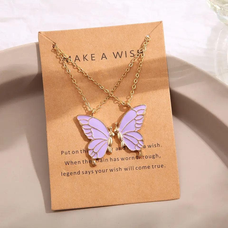 Pinapes Alloy Fashion Butterflies Purple Wing Necklace (Set of 2) - HalfPe