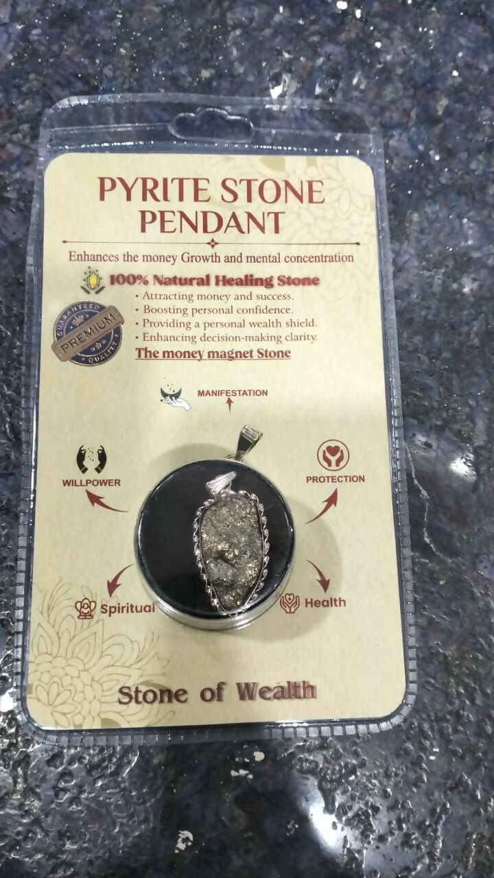 Natural Pyrite Stone Pendant – Gold-Like Crystal Energy Necklace, Raw Fool’s Gold Healing Gemstone Pendant with Elegant Metal Chain for Unisex Wear (Multi design)
