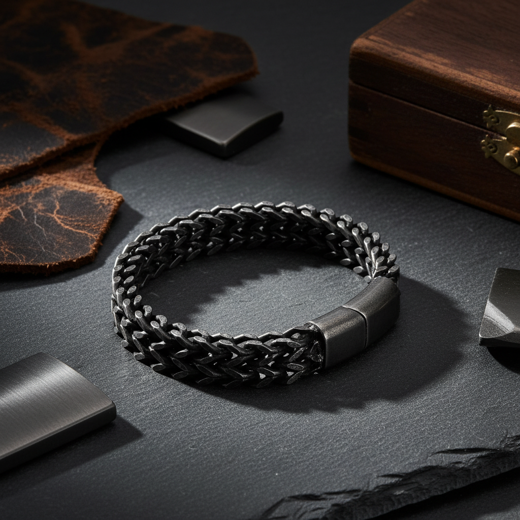 Anti Tranish Men's Heavy Punk Double Curb Cuban Rombo Chain Bracelet 316L Stainless Steel  Black!