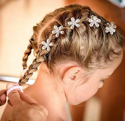 Mini Pearl Flower Hair Claw Clips Korean Style Cute Decorative Hair Accessories for Girls & Women (10 Pcs)
