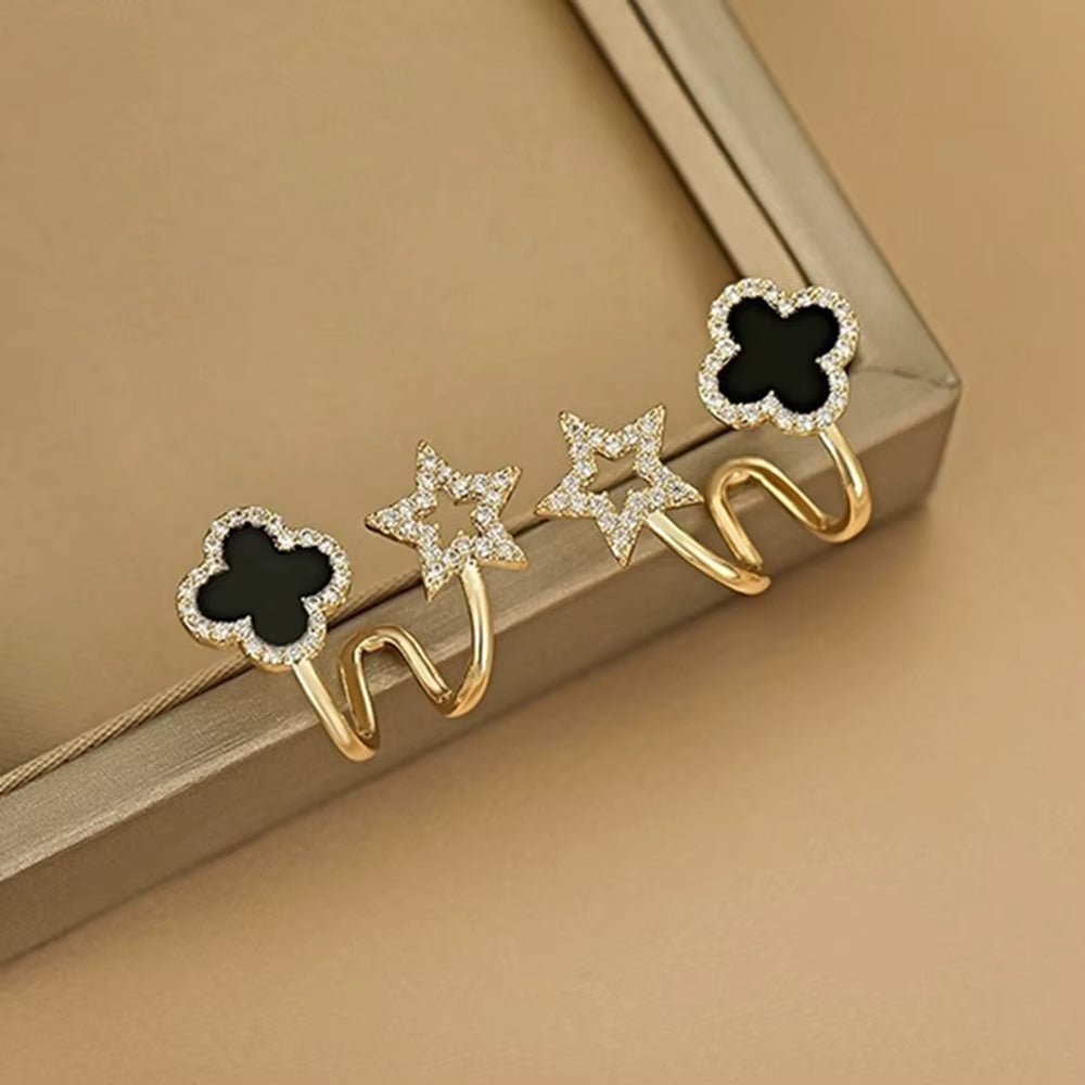 Trendy Women's Flower Pattern Earrings Four Leaf Clover Micro Zircon Stud Earrings for Women