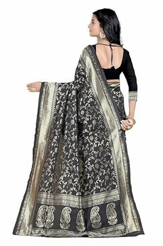 AXONIT Soft Silk Saree with Golden Zari Floral & Peacock Weaving