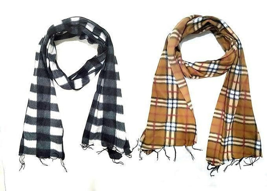 Wool Blend Stylish Comfort Checks Winter Muffler (Multicolour - Pack of 2) - HalfPe