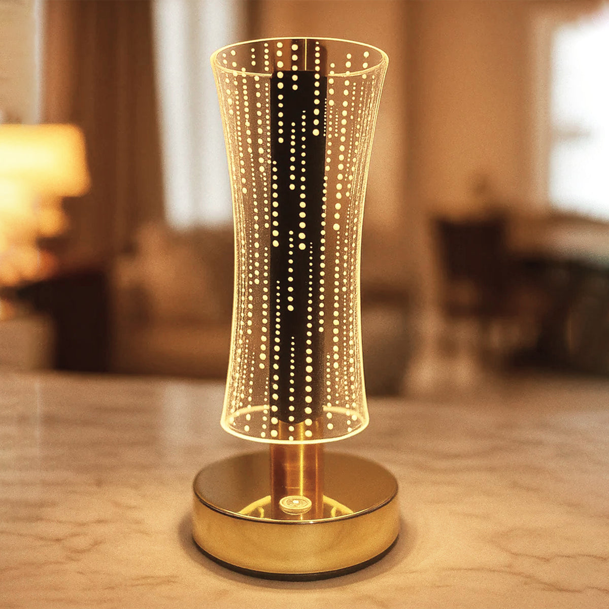 Luxury Crystal Table Lamp with Golden Base & Elegant Cylindrical LED Design with USB Rechargeable Decorative