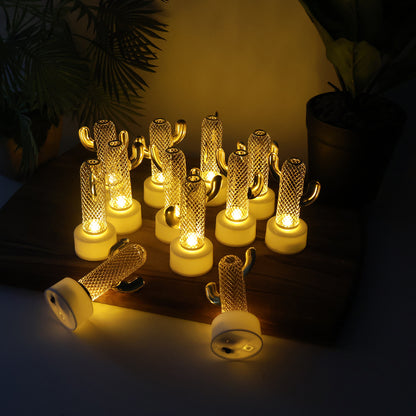 Decorative Cactus Shaped Flameless LED Candles with Flickering Glow for Home Déco (12 Pc)