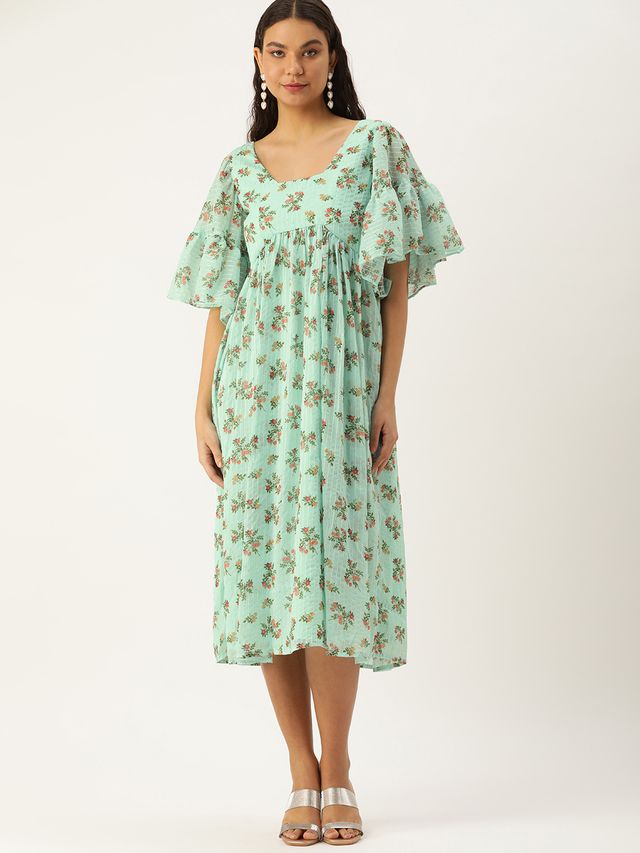 Bollywood Vogue Ready To Wear Mint Green Georgette Digital Printed Dress