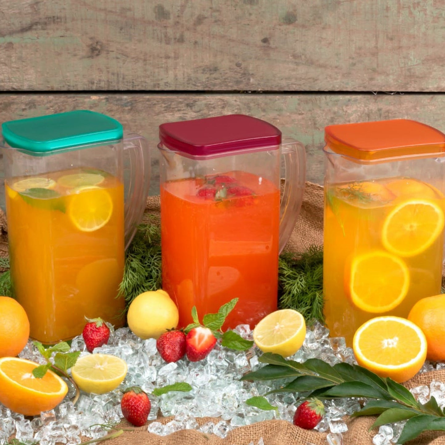 Premium Multi Purpose Square Water & Juice Jug (2000 ml) with Plastic Lid and 6 pieces Glasses (300 ml) (Transparent Color)