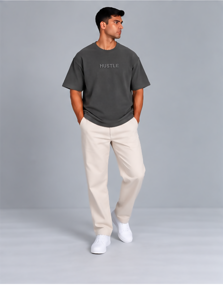 HUSTLE Men's Crew Neck Oversized T-Shirt – Iron Grey
