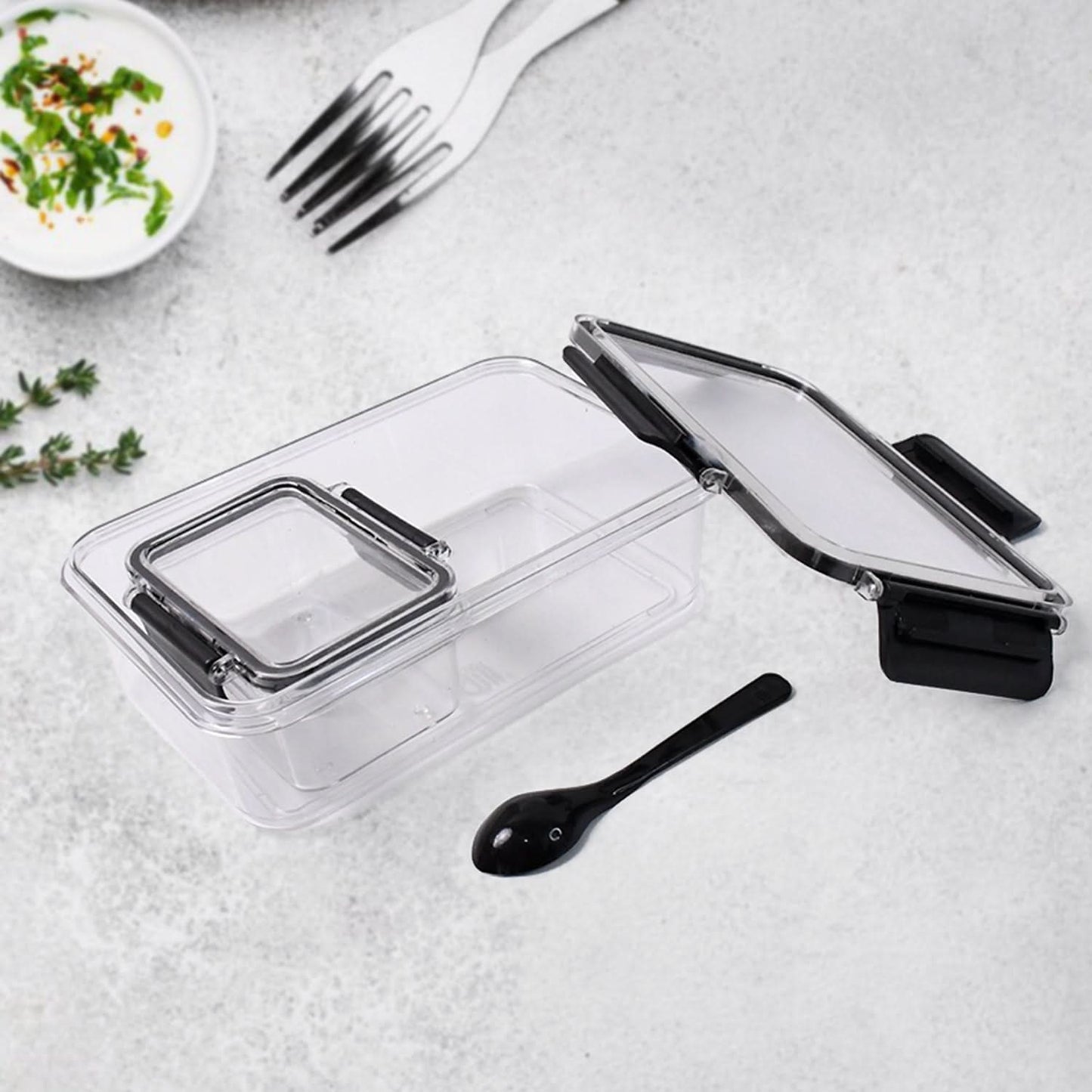 Plastic Kitchen Storage Container Big 800 Ml  Small 250 Ml With Air Seal Lock Lid  Spoon