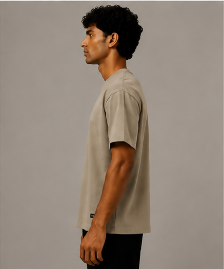HUSTLE Men's Crew Neck Relaxed Fit T-Shirt – Dusky Cream(relax fit)