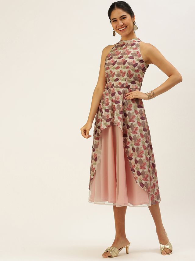 Bollywood Vogue Ready To Wear Multicolor N Peach Asymmetrical Gown