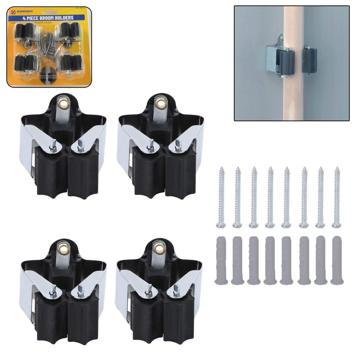 Multifunction Wall Mount Garage Holder For Mop  Broom  Hanger (4 Pcs Set) HP DD